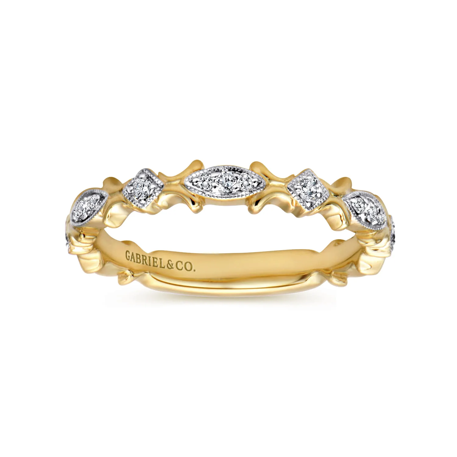 Floral Diamond Stackable Ring in 14K Yellow Gold, photograph 4