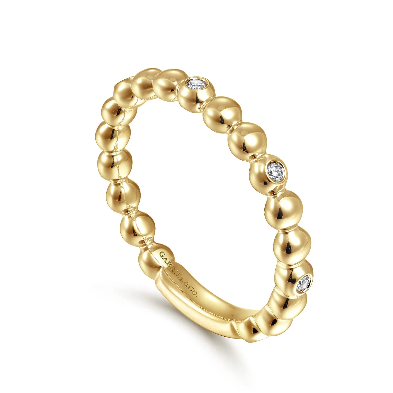 Beaded Station and Diamond Stackable Ring in 14K Yellow Gold, photograph 3