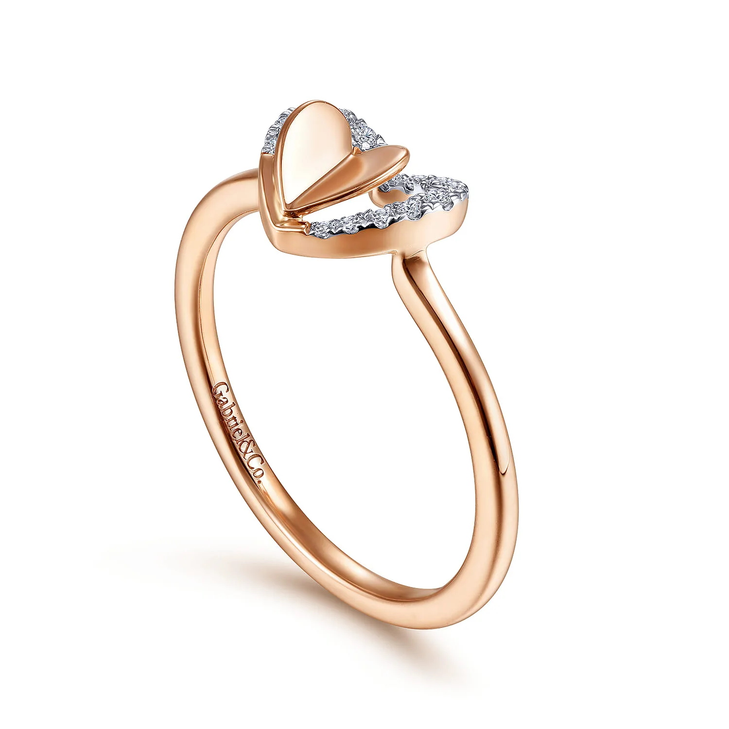 Double Diamond Promise Ring in 14K Rose Gold, photograph 3