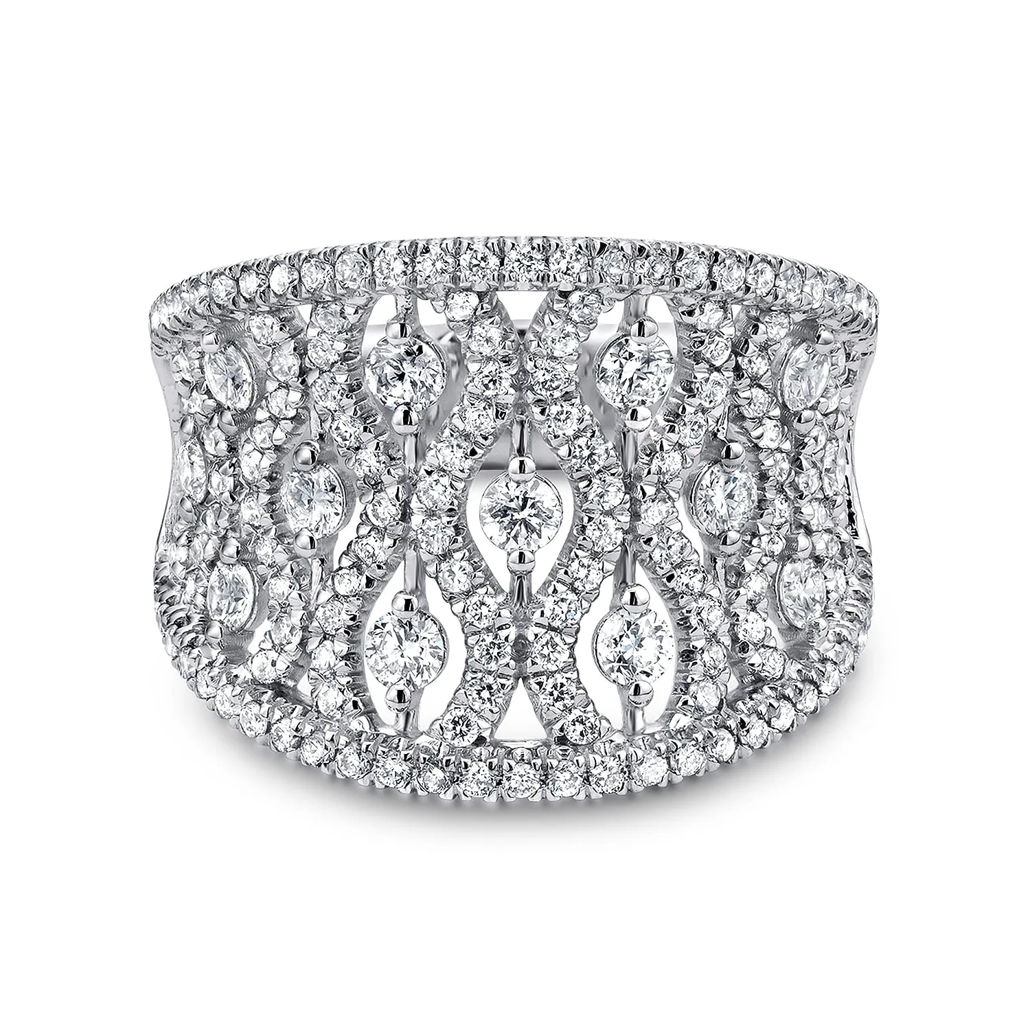 Intricate Openwork Diamond Wide Band Ring