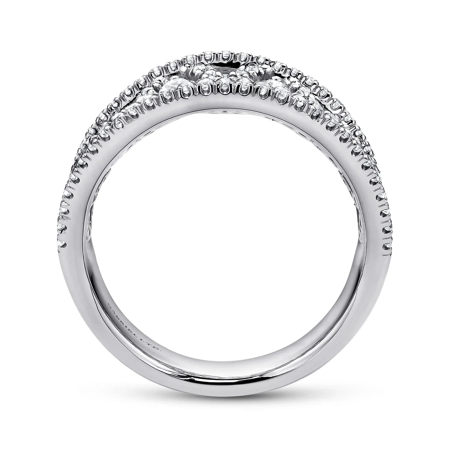 Intricate Openwork Diamond Wide Band Ring in 14K White Gold, photograph 2