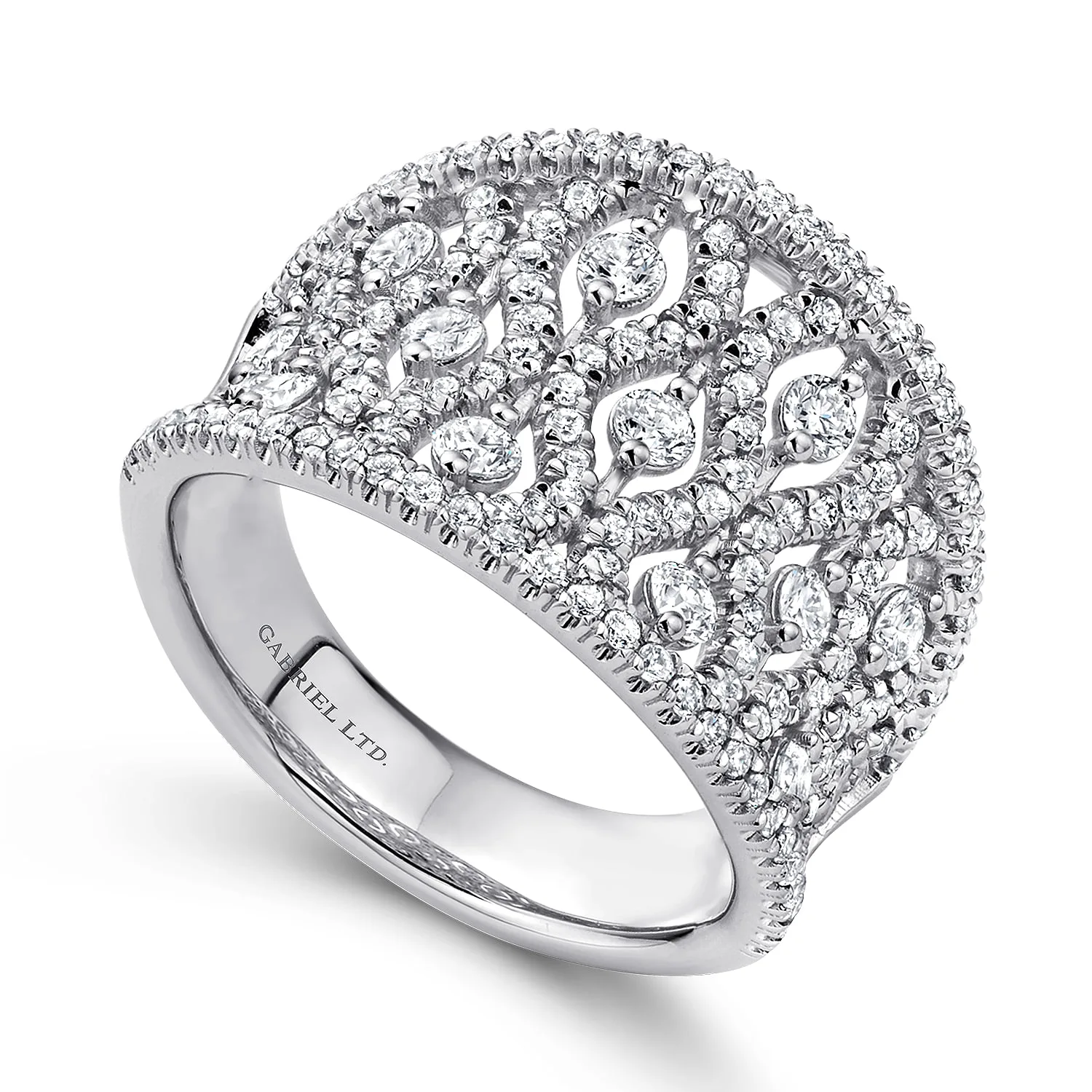 Intricate Openwork Diamond Wide Band Ring in 14K White Gold, photograph 3