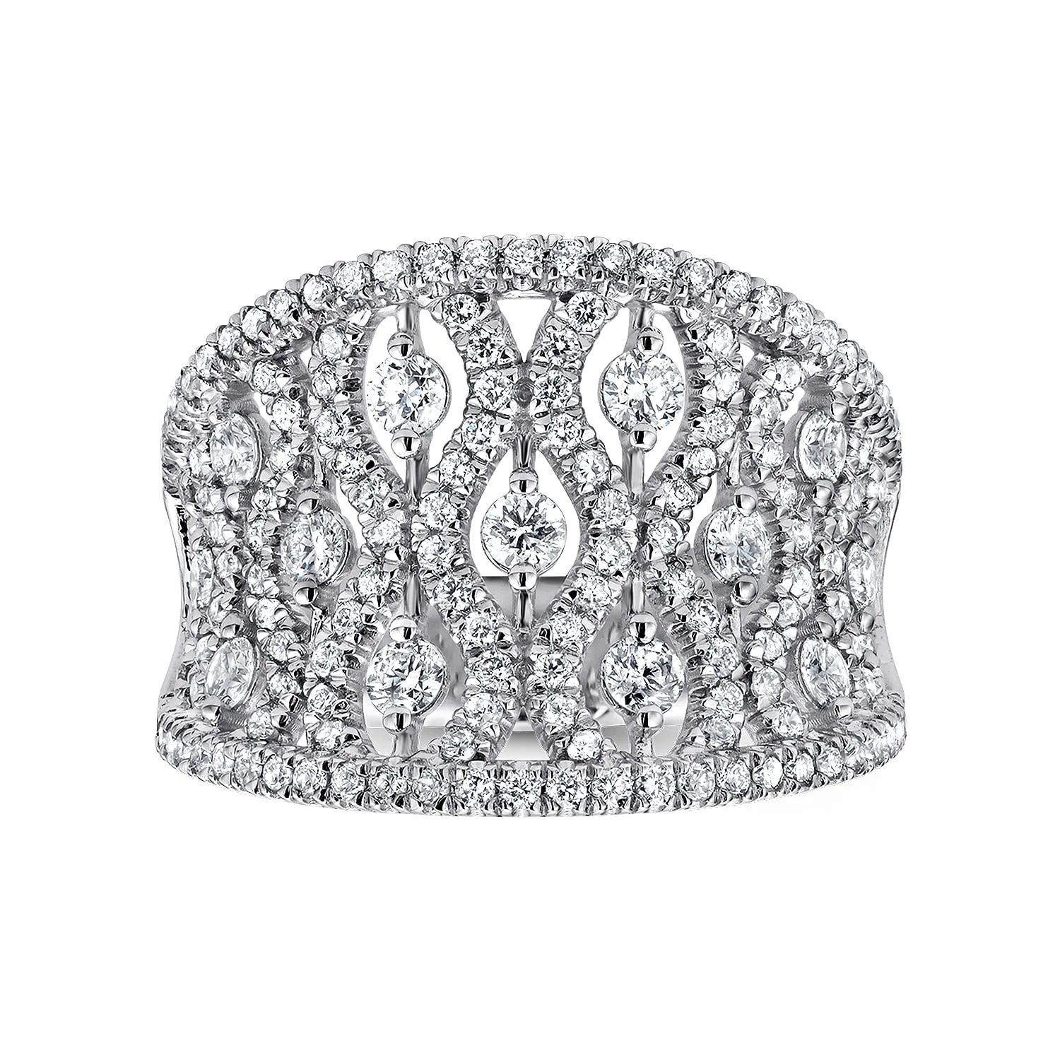 Intricate Openwork Diamond Wide Band Ring in 14K White Gold, photograph 4