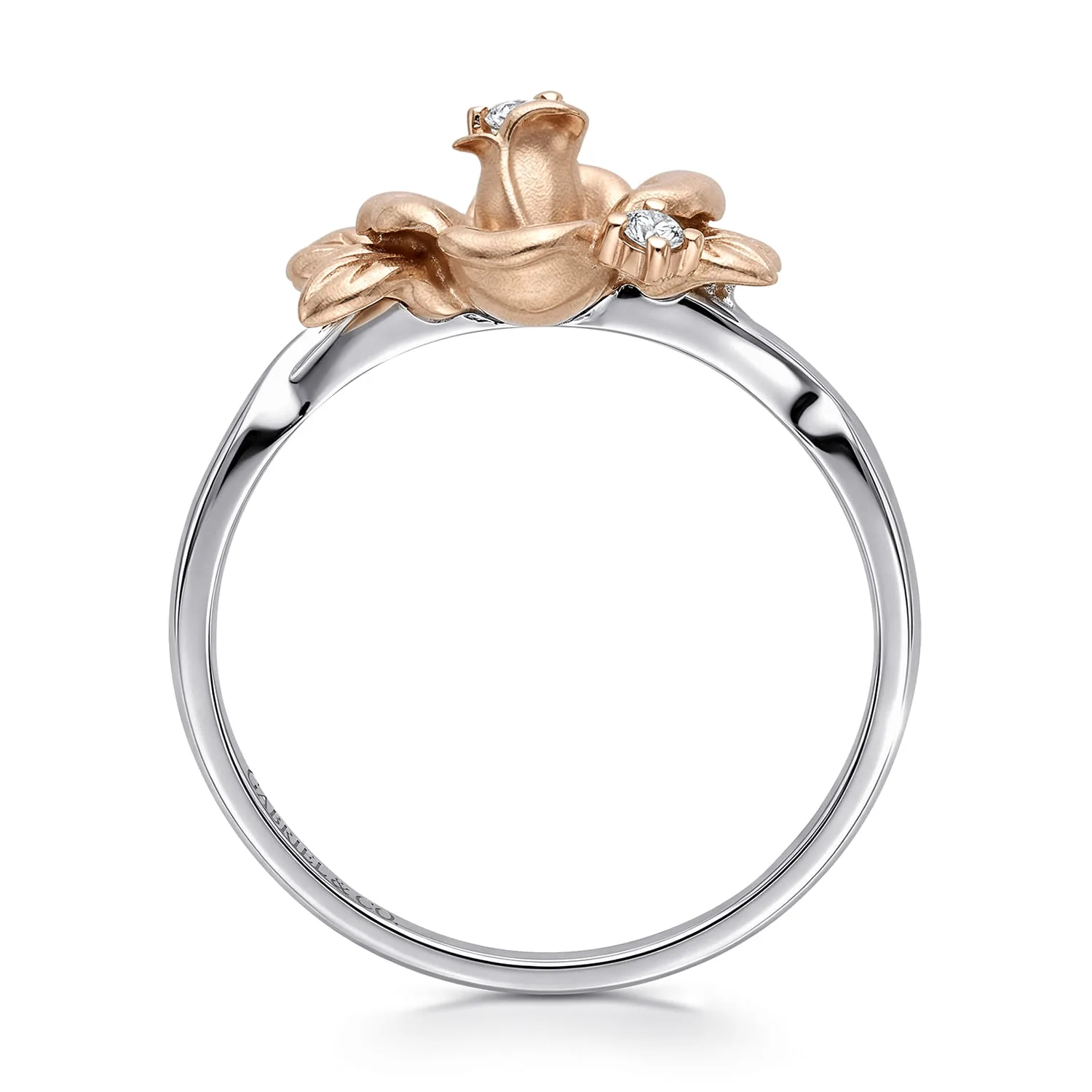 Classic Floral Twisted Diamond Ring in 14K White/Rose Gold, photograph 2