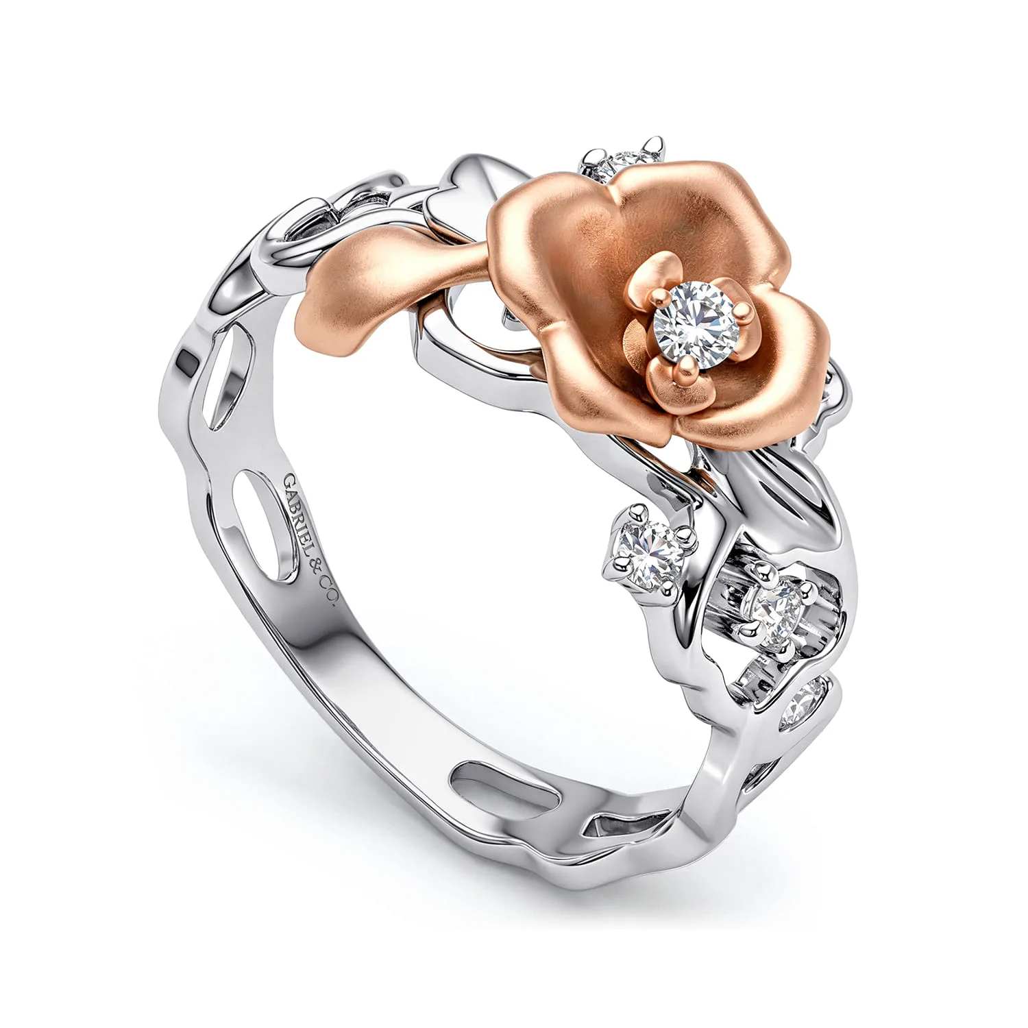 Floral Cluster Ring with Diamond Accents in 14K White/Rose Gold, photograph 3
