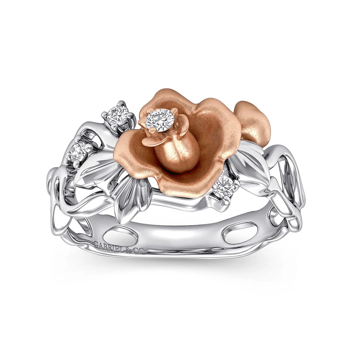 Floral Cluster Ring with Diamond Accents in 14K White/Rose Gold, photograph 4
