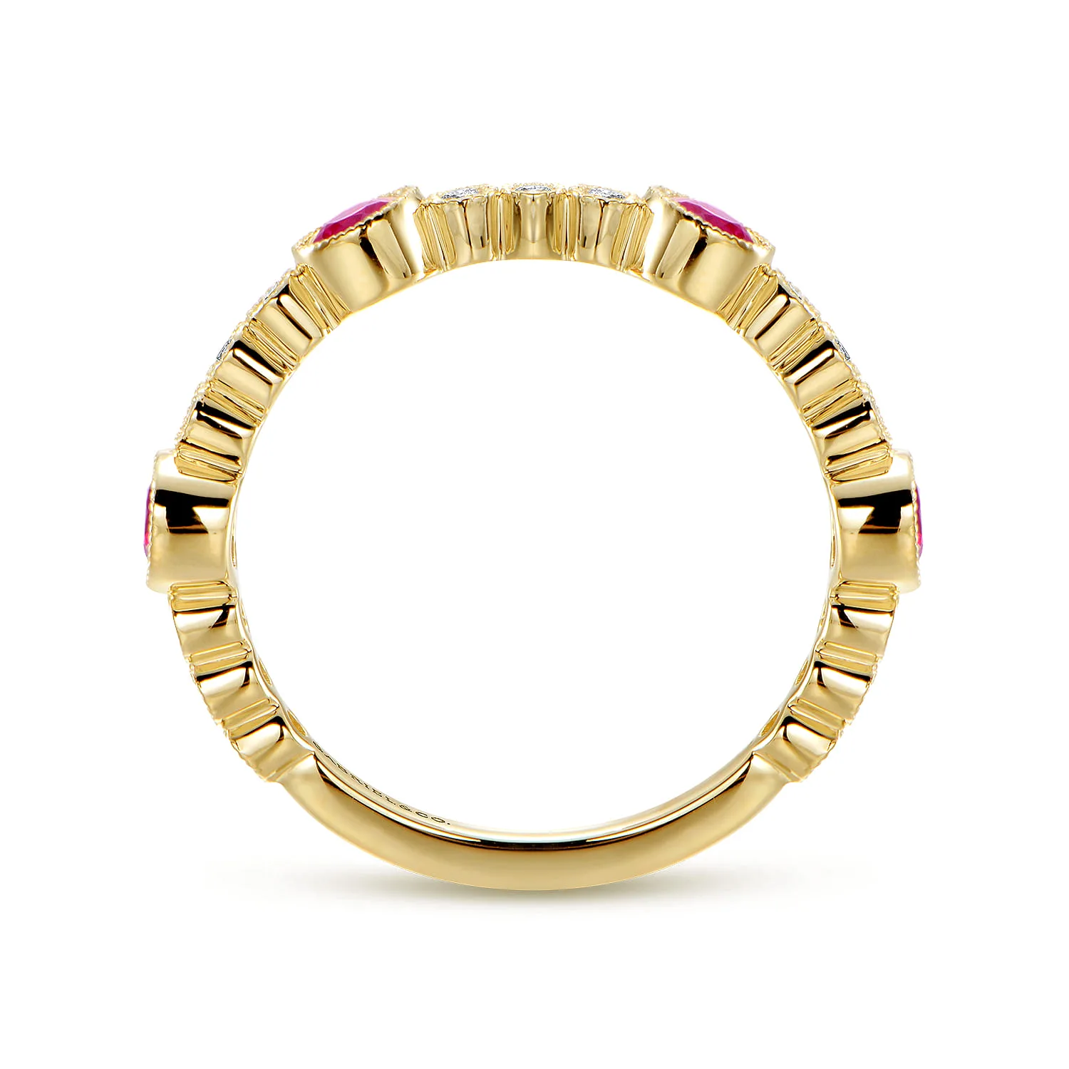 Diamond and Ruby Stackable Ring in 14K Yellow Gold, photograph 2