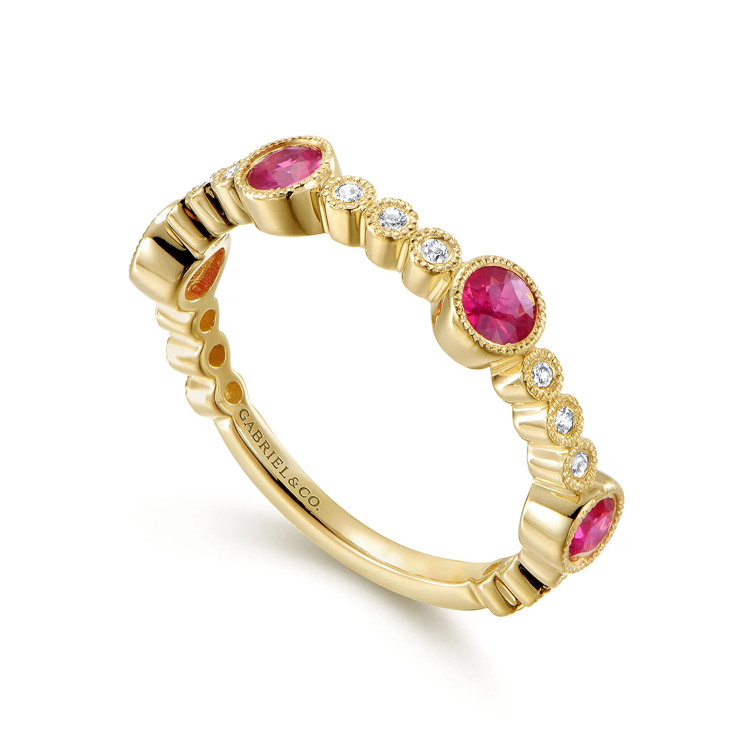 Diamond and Ruby Stackable Ring in 14K Yellow Gold, photograph 3