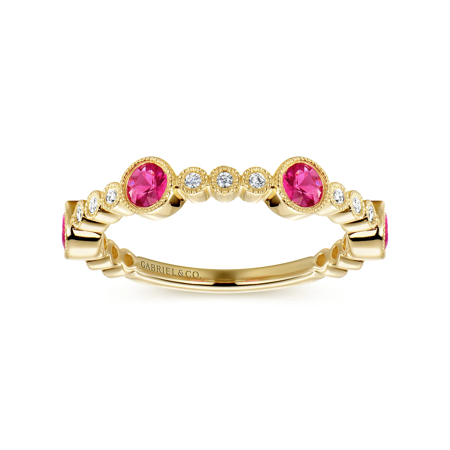 Diamond and Ruby Stackable Ring in 14K Yellow Gold, photograph 4