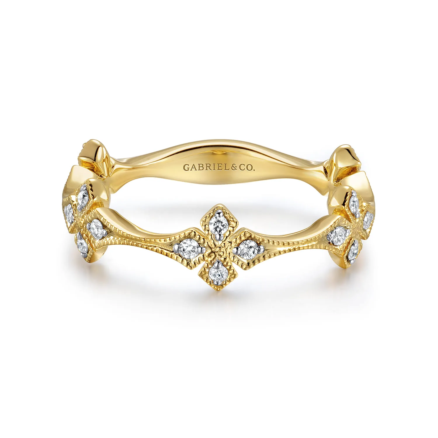 Diamond Floral Station Stackable Ring