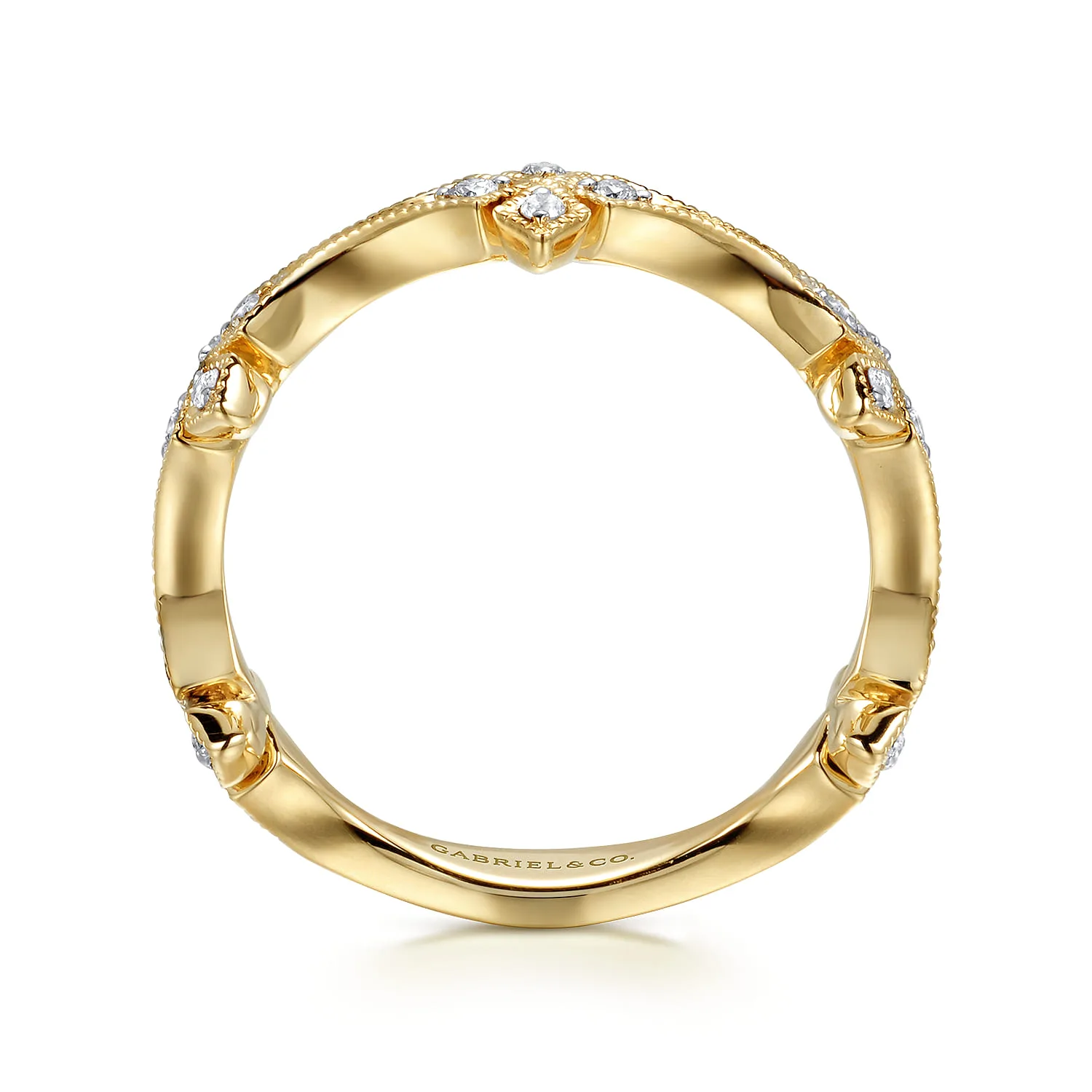 Diamond Floral Station Stackable Ring in 14K Yellow Gold, photograph 2