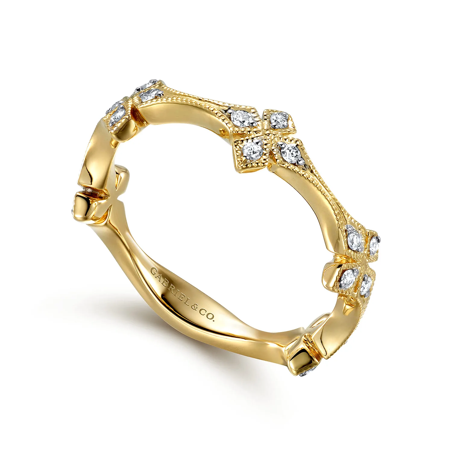 Diamond Floral Station Stackable Ring in 14K Yellow Gold, photograph 3