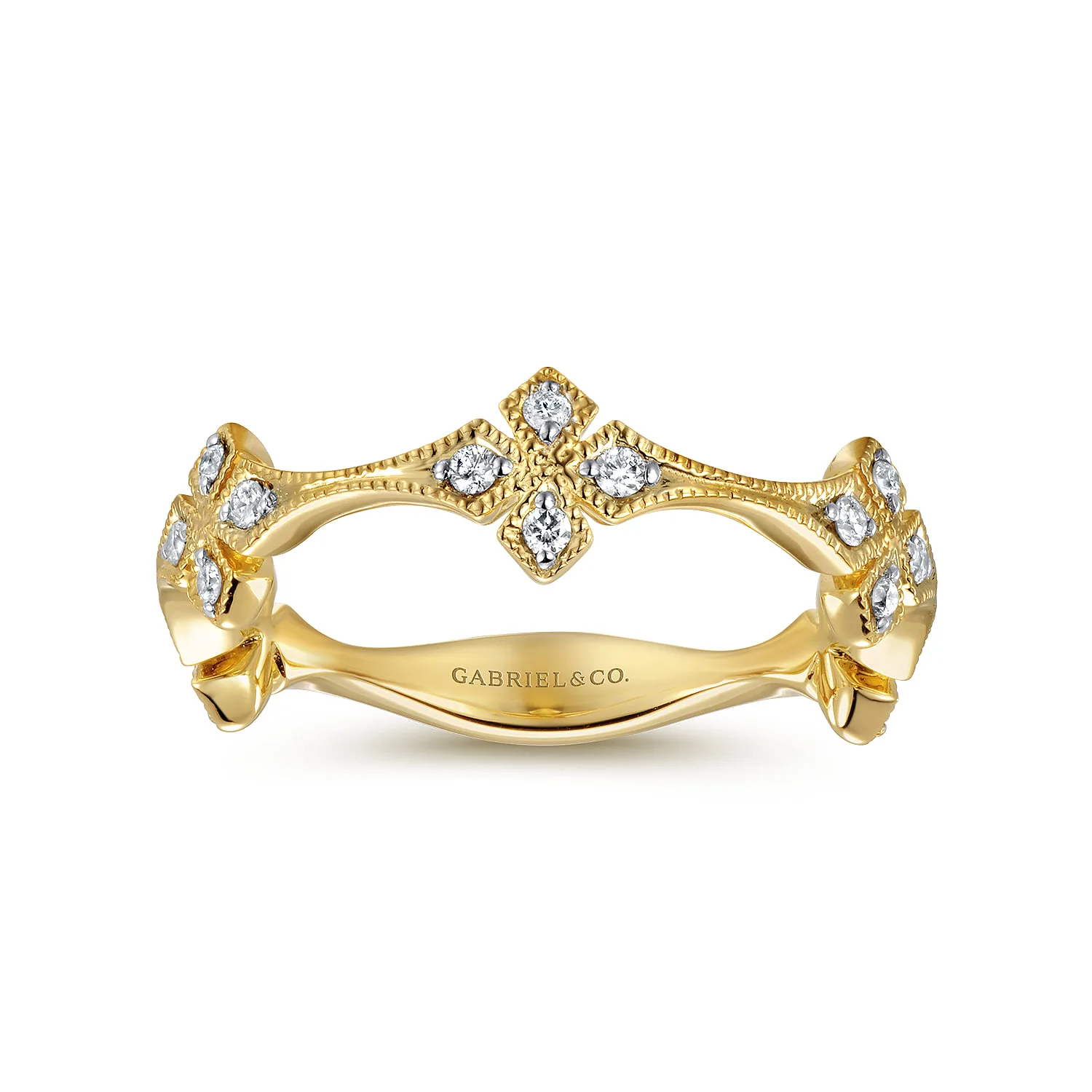 Diamond Floral Station Stackable Ring in 14K Yellow Gold, photograph 4