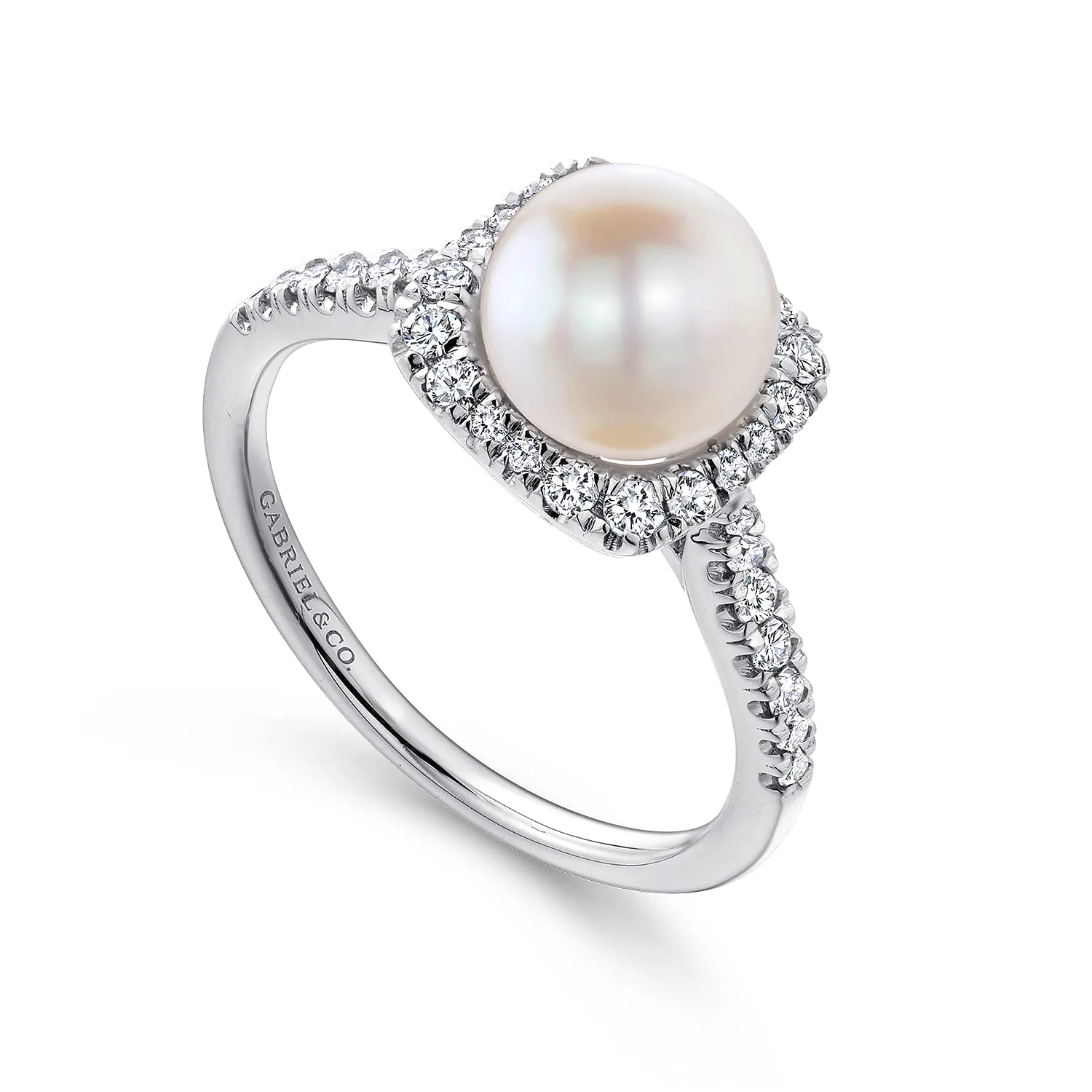 Classic Cultured Pearl and Diamond Halo Ring in 14K White Gold, photograph 3