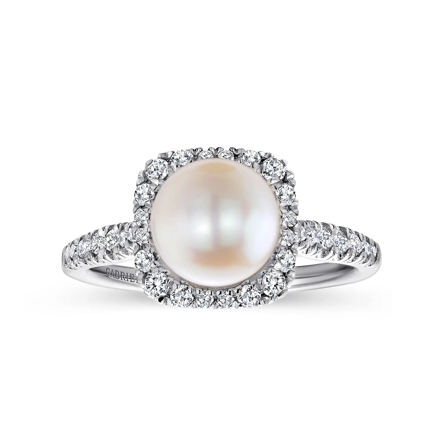 Classic Cultured Pearl and Diamond Halo Ring in 14K White Gold, photograph 4