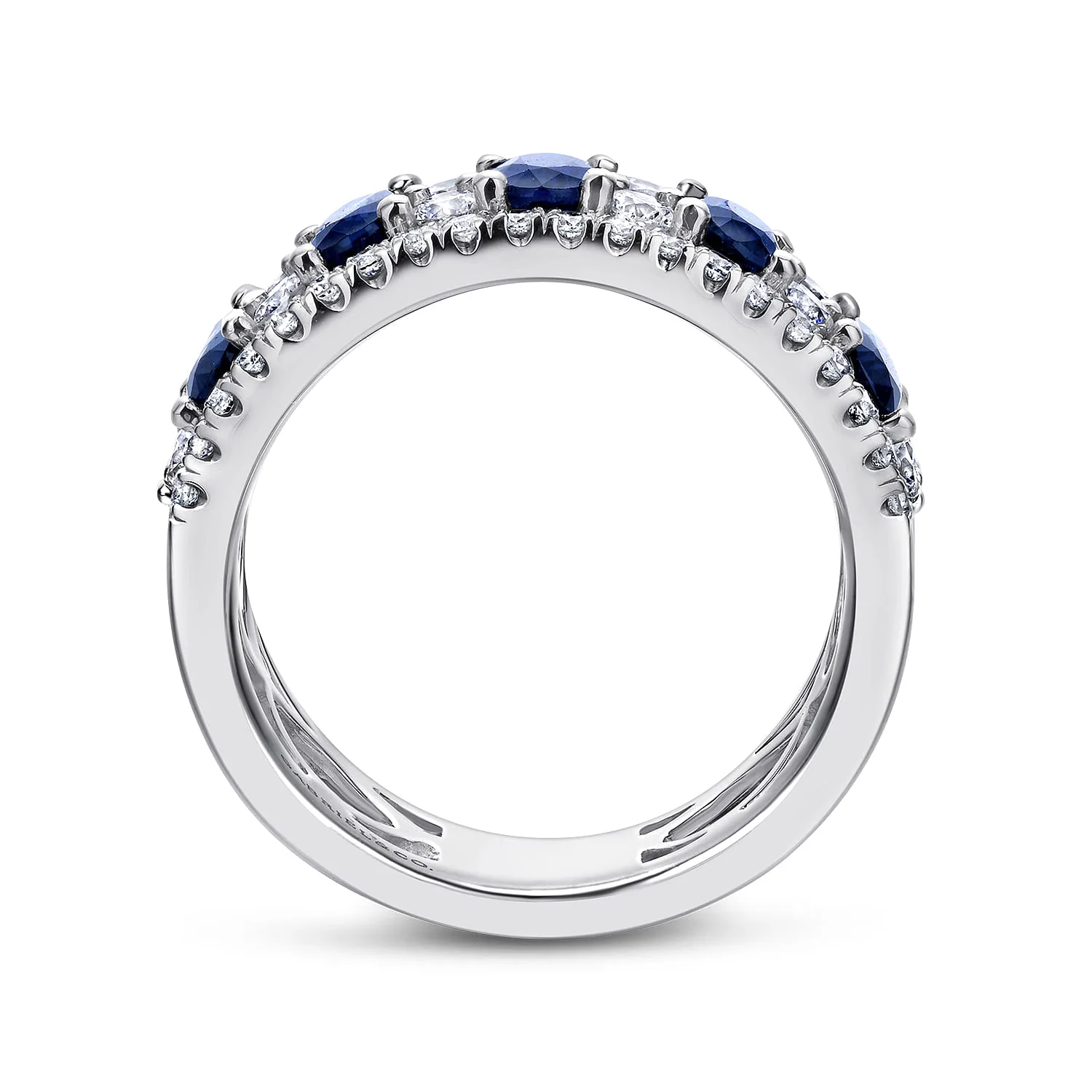 Alternating Diamond and Sapphire Ring in 14K White Gold, photograph 2