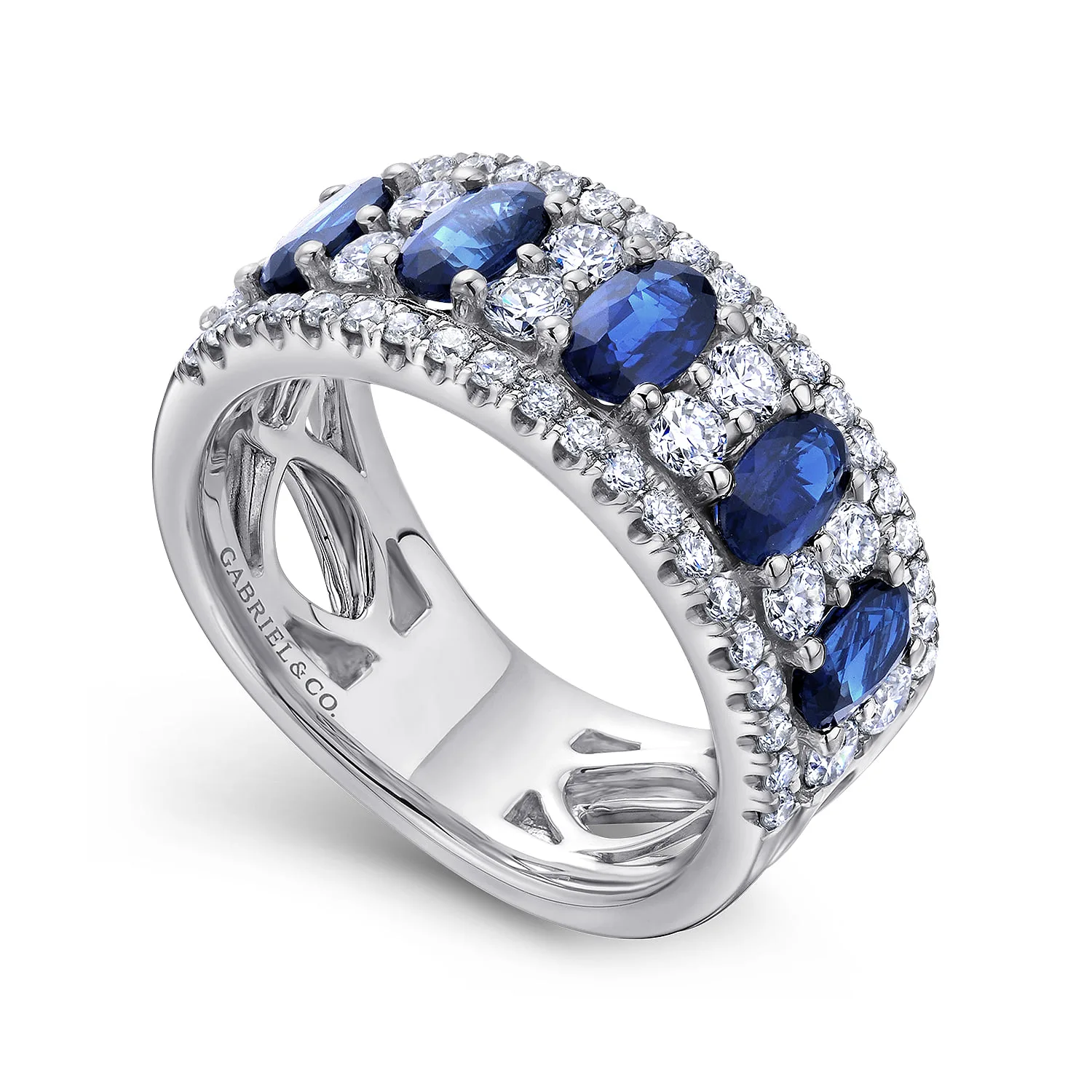 Alternating Diamond and Sapphire Ring in 14K White Gold, photograph 3