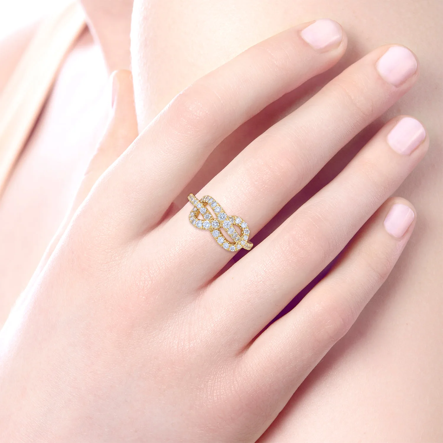 Twisted Pretzel Diamond Ring in 14K Yellow Gold, photograph 5