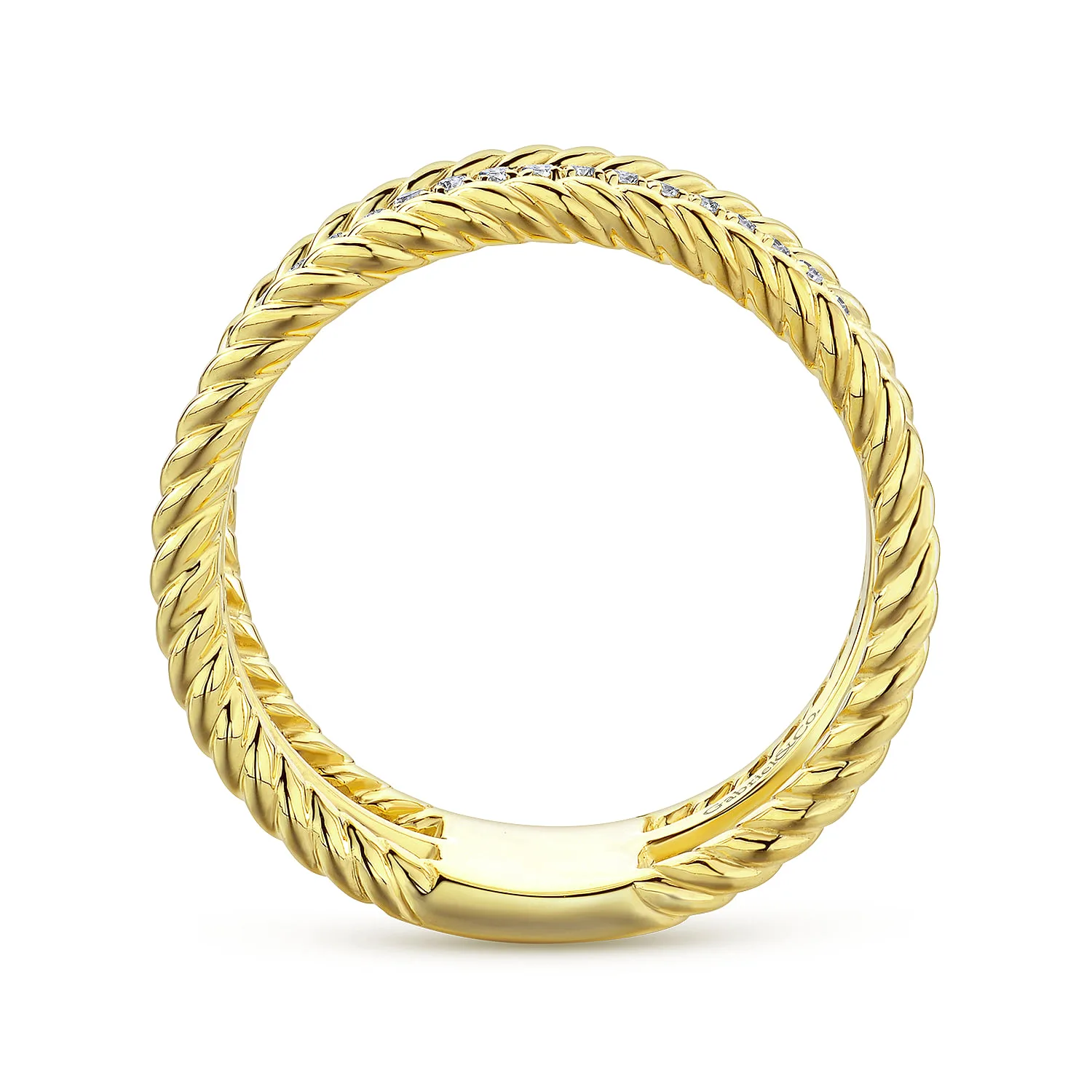 Three Row Twisted Rope and Diamond Band Open Ring in 14K Yellow Gold, photograph 2
