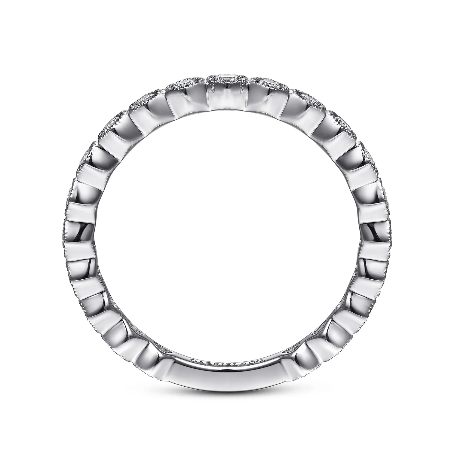 Hexagonal Station Stackable Diamond Ring in 14K White Gold, photograph 2