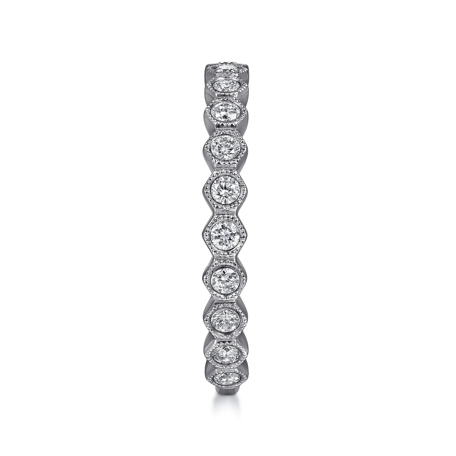 Hexagonal Station Stackable Diamond Ring in 14K White Gold, photograph 4