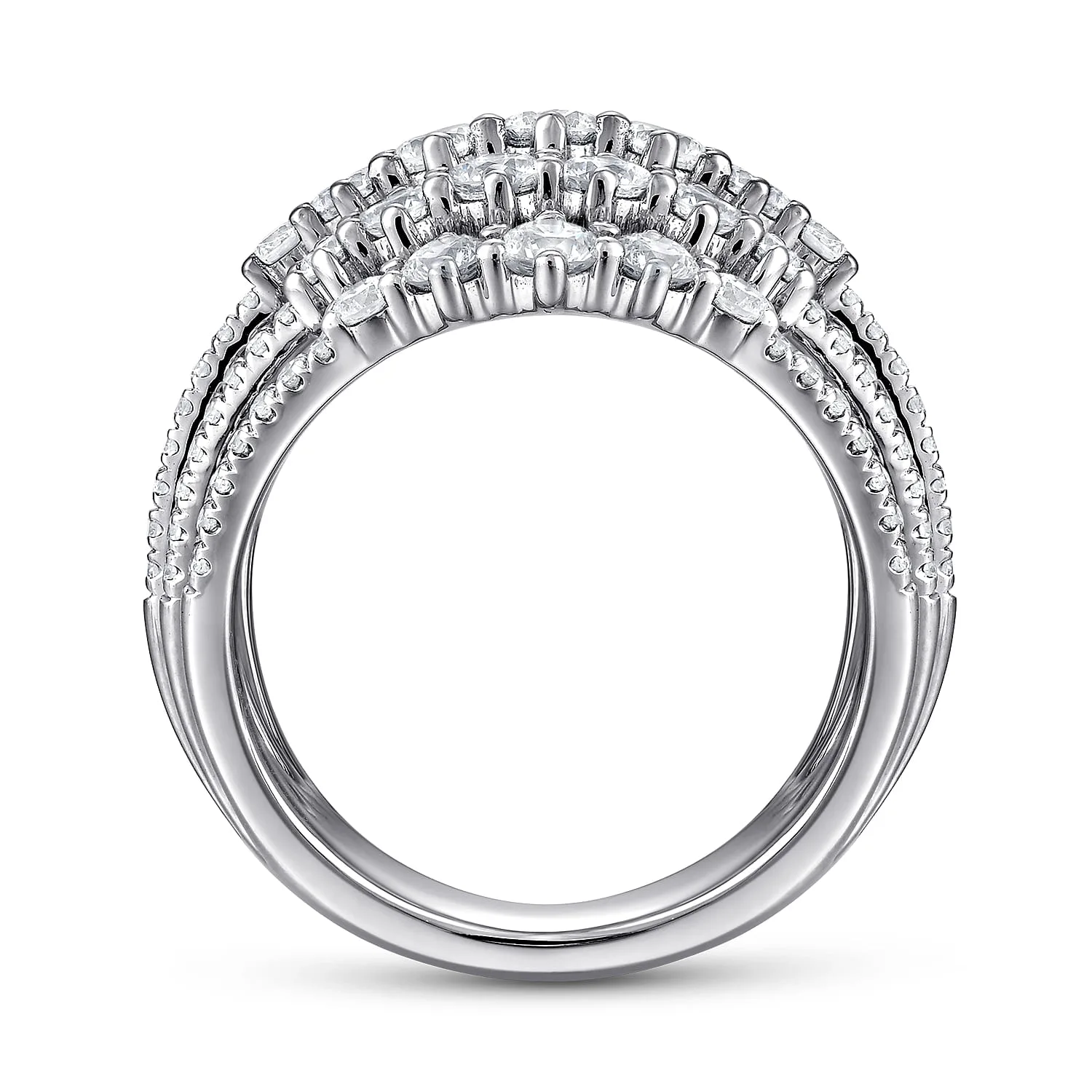 Multi Row Diamond Station Ring in 18K White Gold, photograph 2