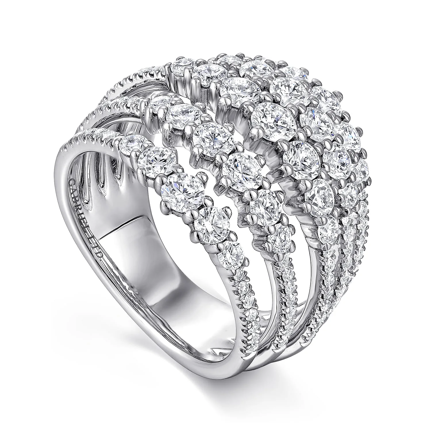 Multi Row Diamond Station Ring in 18K White Gold, photograph 3