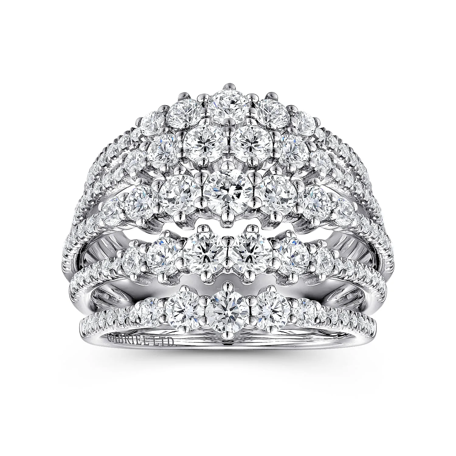 Multi Row Diamond Station Ring in 18K White Gold, photograph 4
