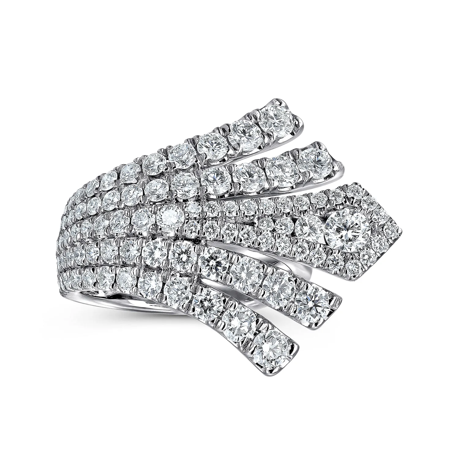 Horizontal Diamond Fan Ring in 18K White Gold, photograph 4