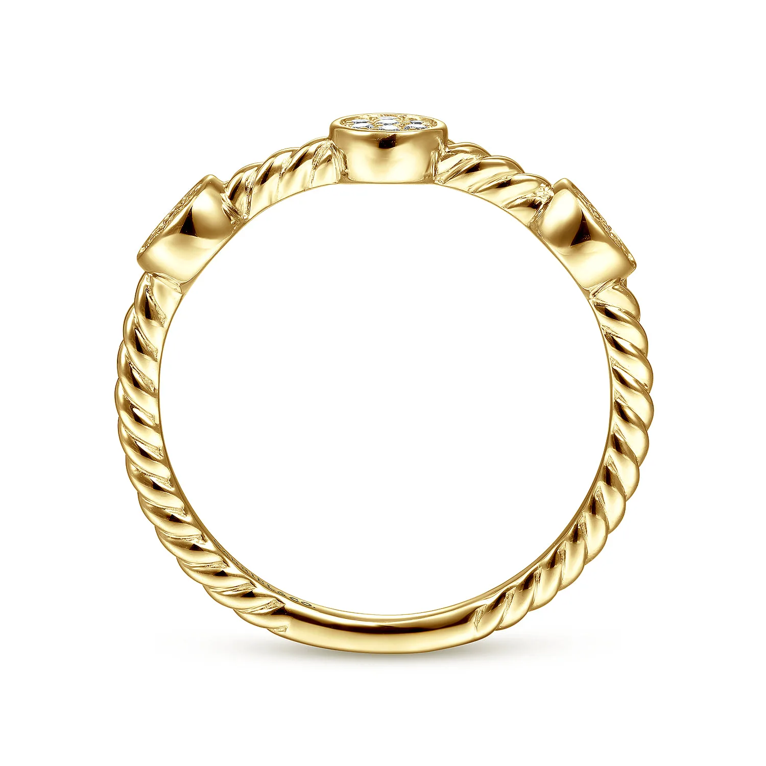 Twisted Rope Cluster Diamond Station Stackable Ring in 14K Yellow Gold, photograph 2