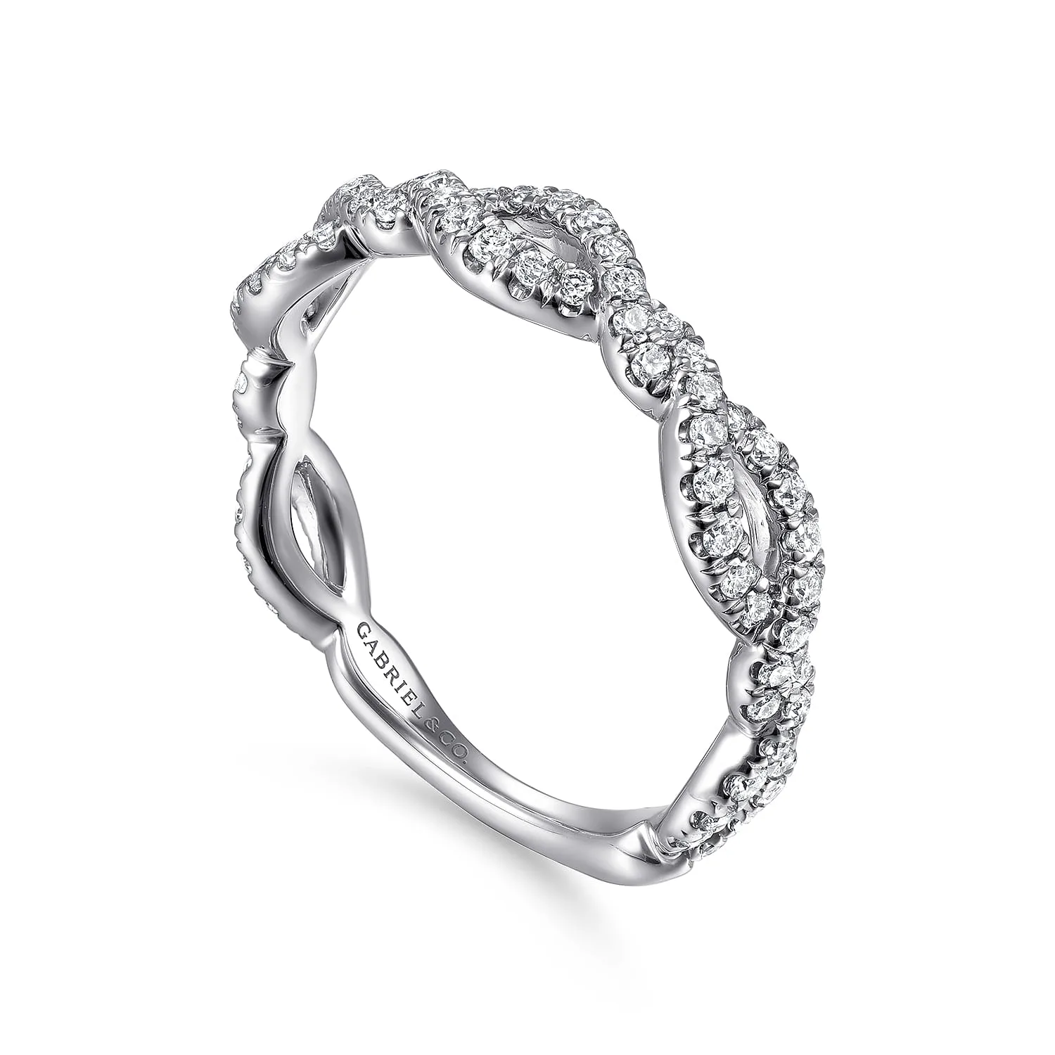 Twisted Pave Diamond Stackable Ring in 14K White Gold, photograph 3