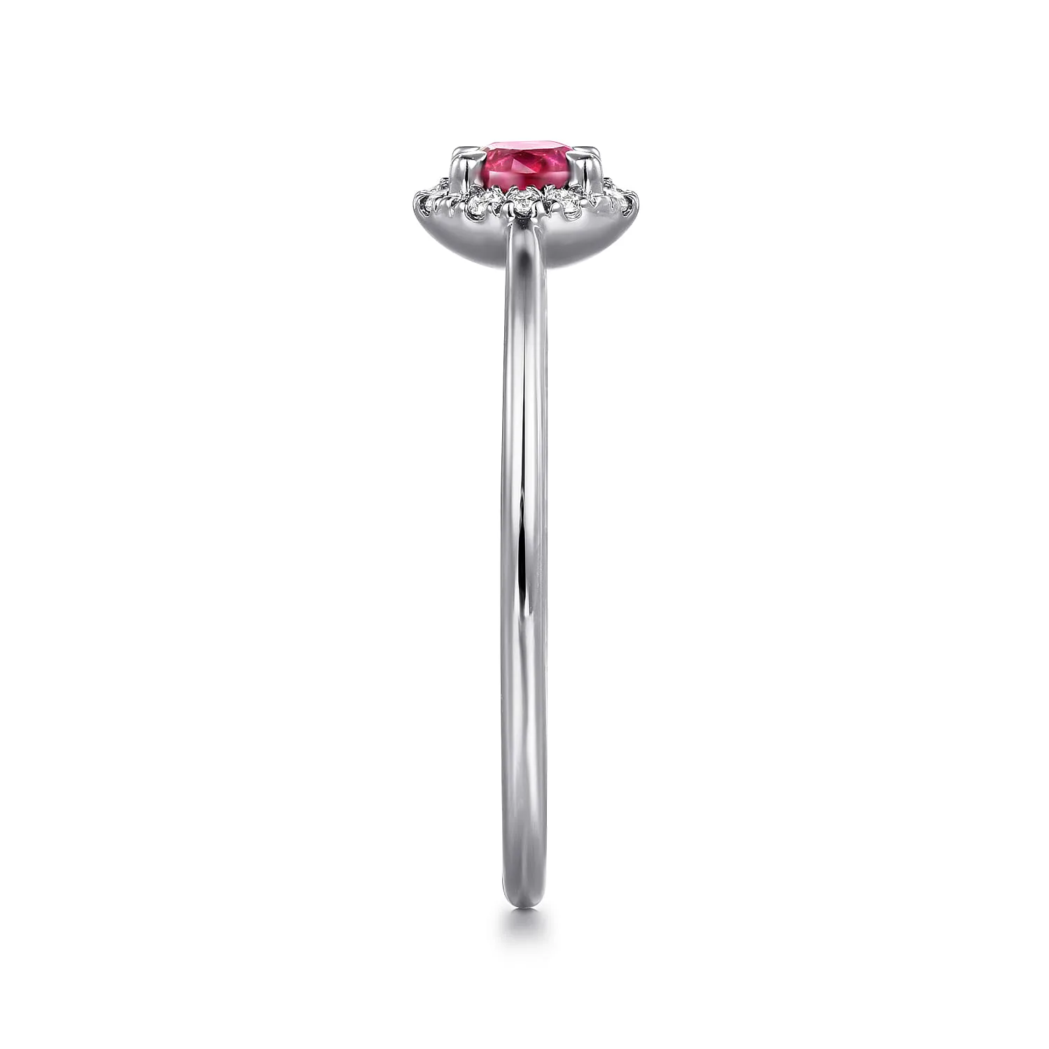 Ruby and Diamond Halo Promise Ring in 14K White Gold, photograph 4
