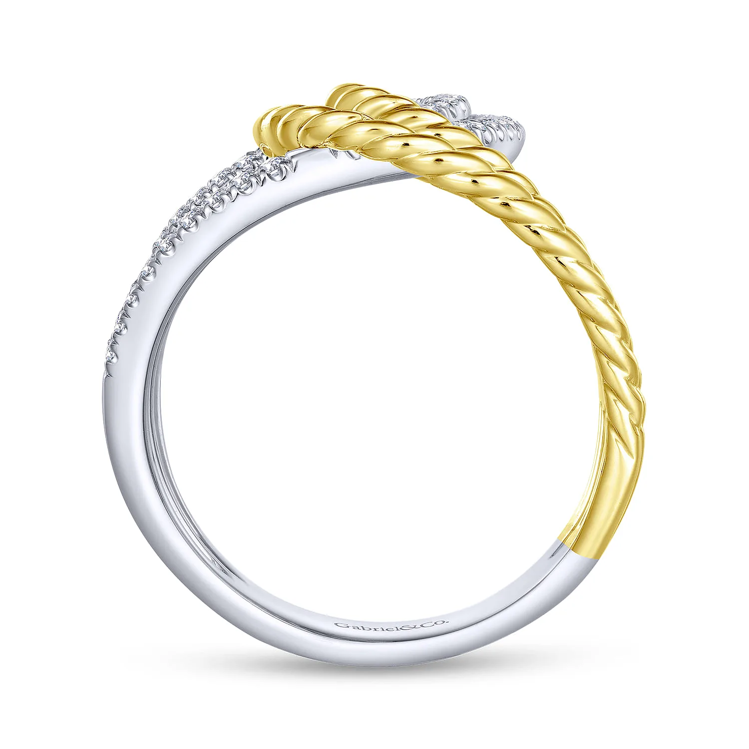 Interlocking Loops Wide Band Diamond Ring in 14K White/Yellow Gold, photograph 2
