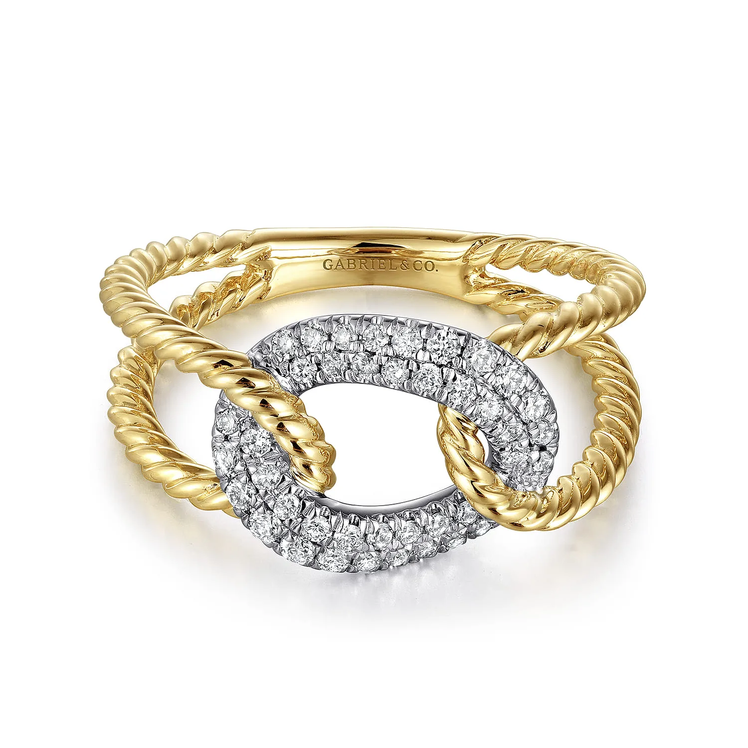 Twisted Rope Link Ring with Diamond Pave Station