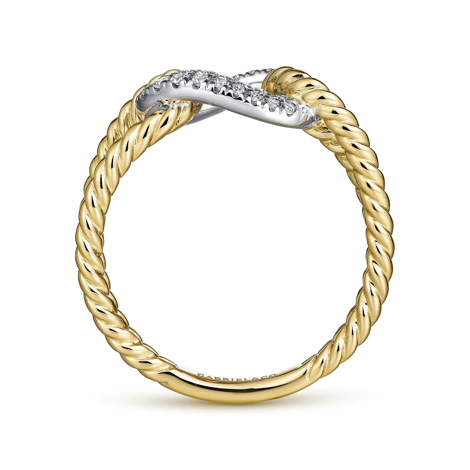 Twisted Rope Link Ring with Diamond Pave Station in 14K White/Yellow Gold, photograph 2