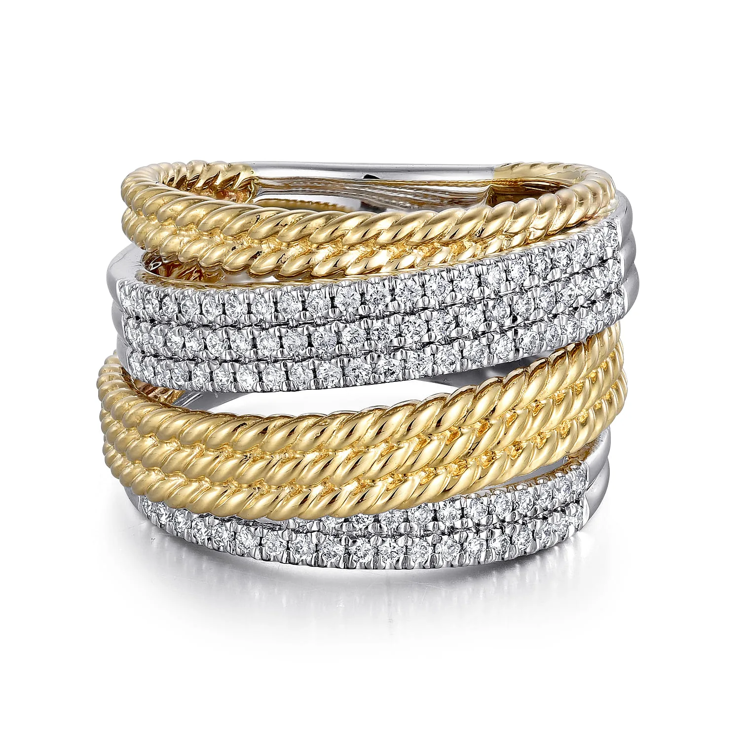 Multi Row Diamond and Twisted Rope Ring