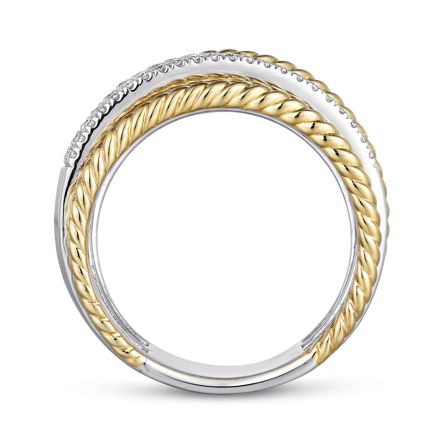 Multi Row Diamond and Twisted Rope Ring in 14K White/Yellow Gold, photograph 2