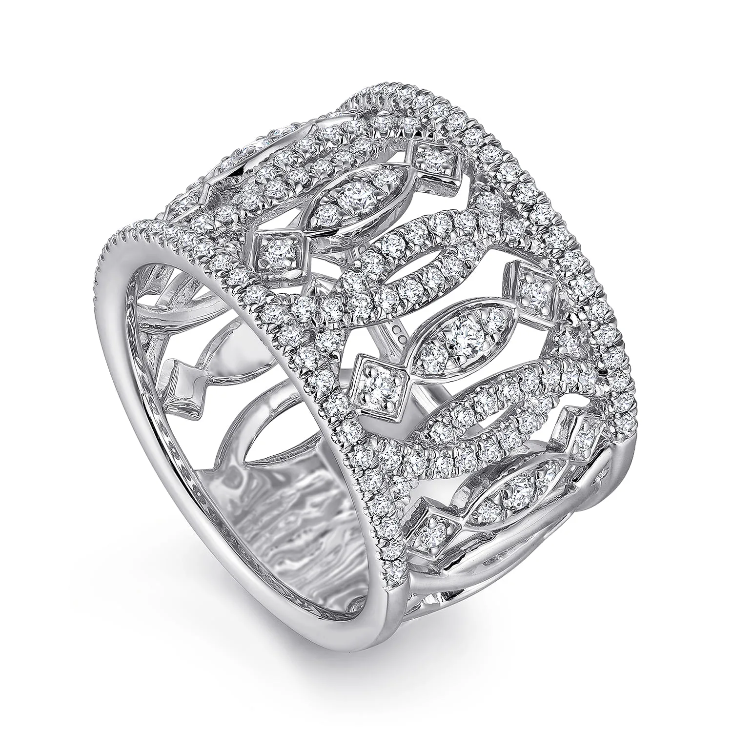 Wide Open Pattern Diamond Ring in 14K White Gold, photograph 3