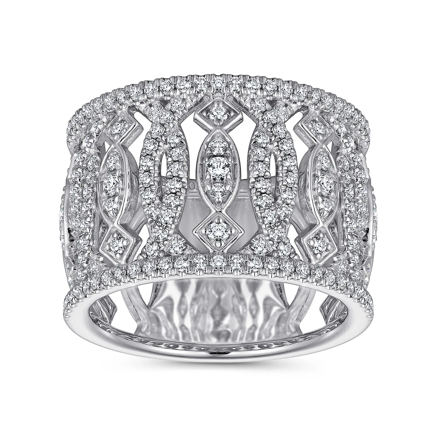 Wide Open Pattern Diamond Ring in 14K White Gold, photograph 4
