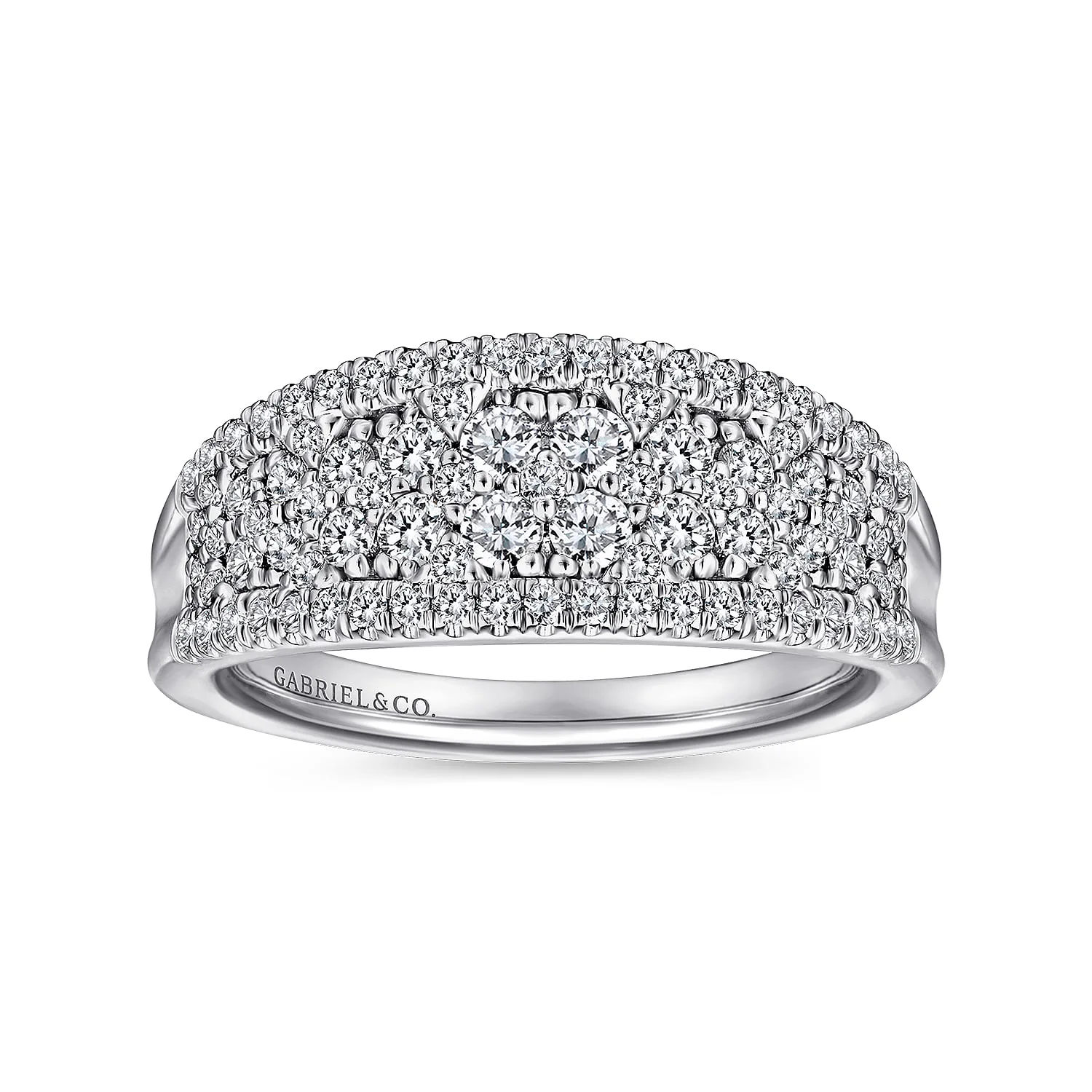 Curved Pave Diamond Ring in 14K White Gold, photograph 4
