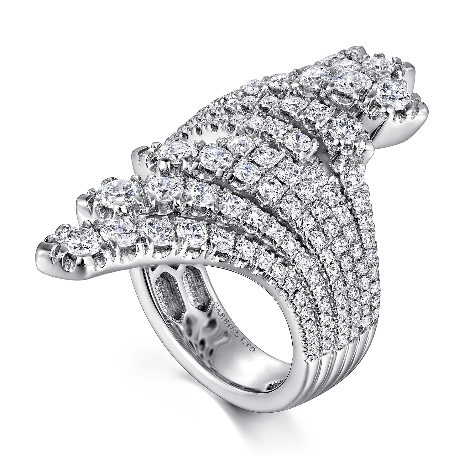 Dramatic Wide Band Diamond Fan Ring in 18K White Gold, photograph 3