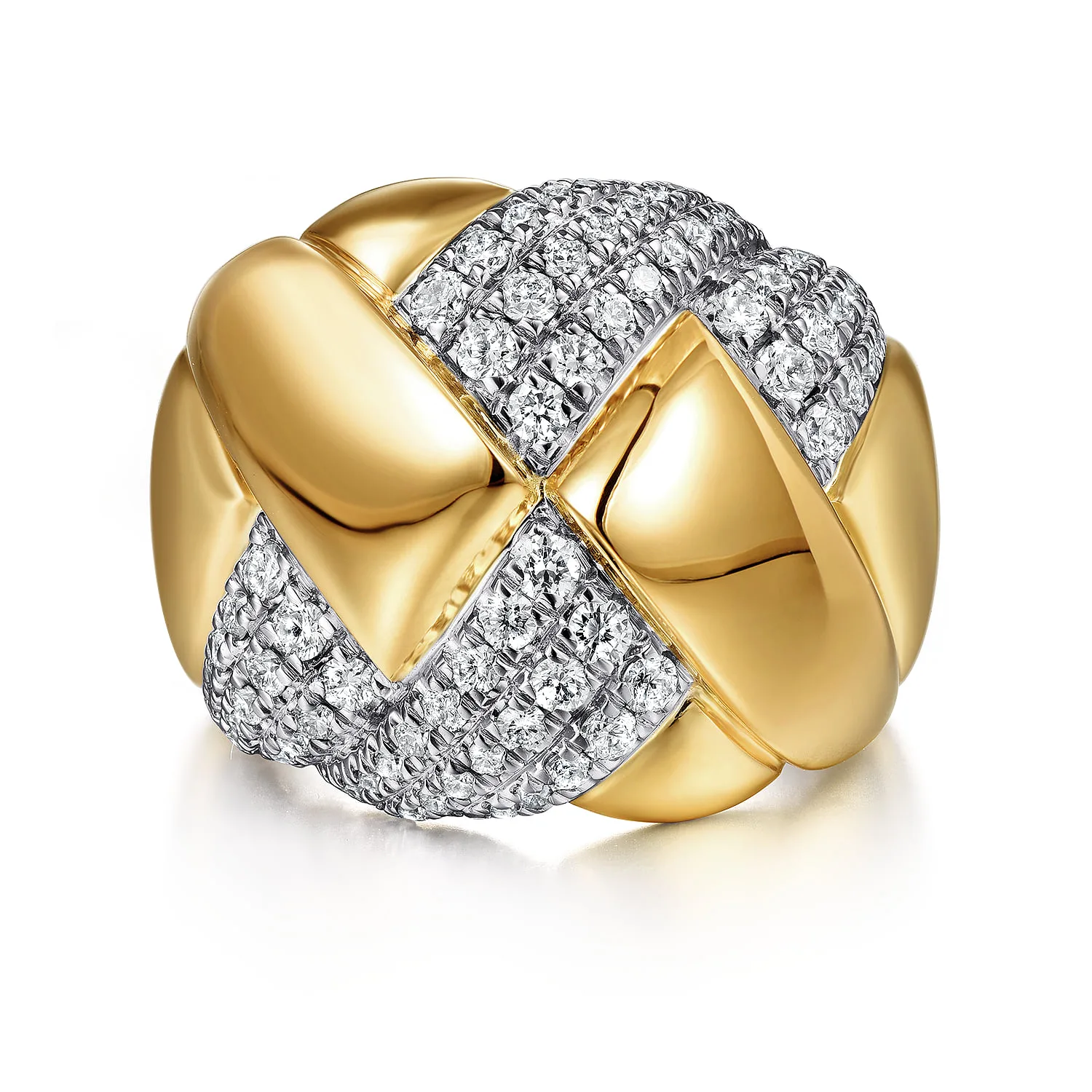 Braided Metal and Diamond Wide Ring