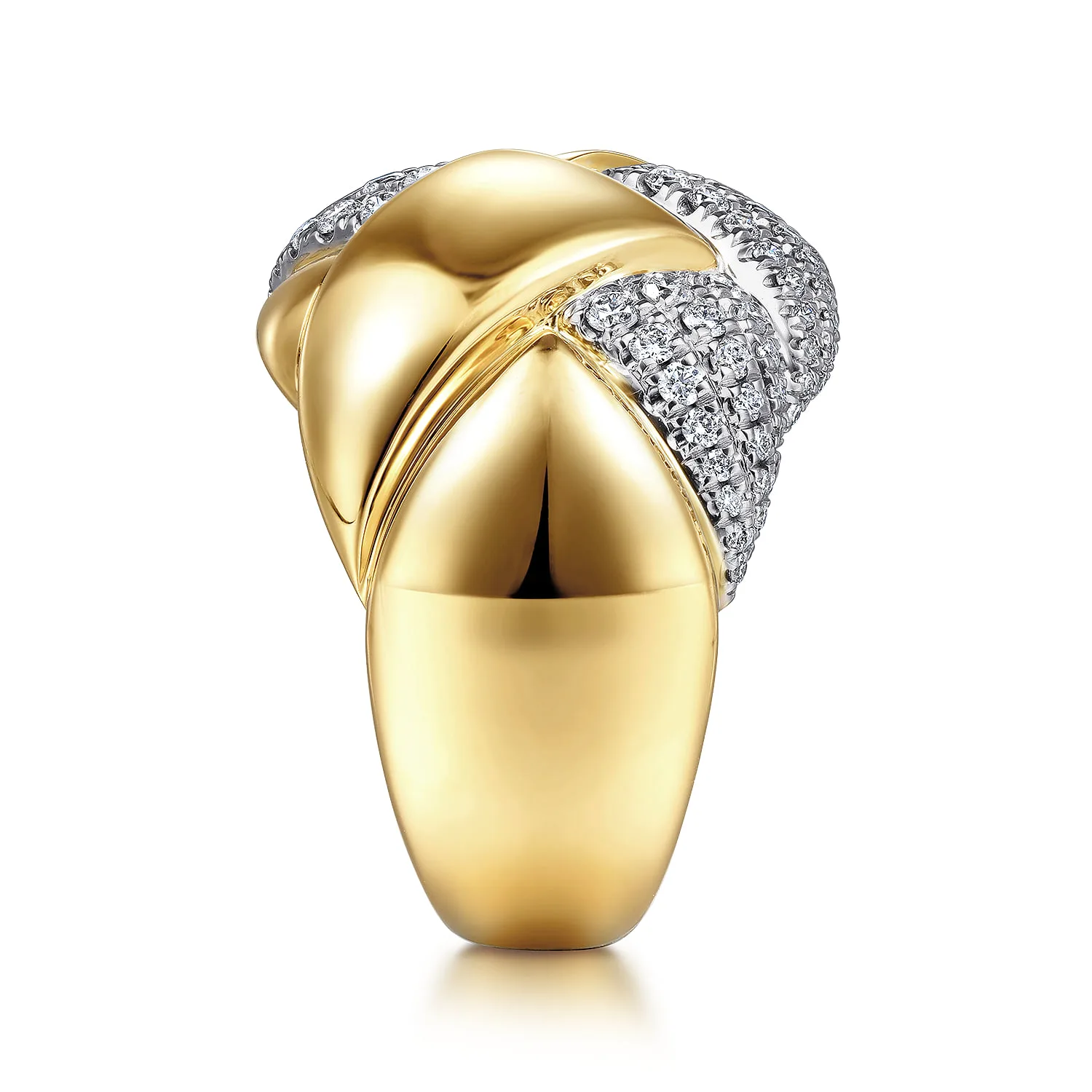 Braided Metal and Diamond Wide Ring in 18K White/Yellow Gold, photograph 4