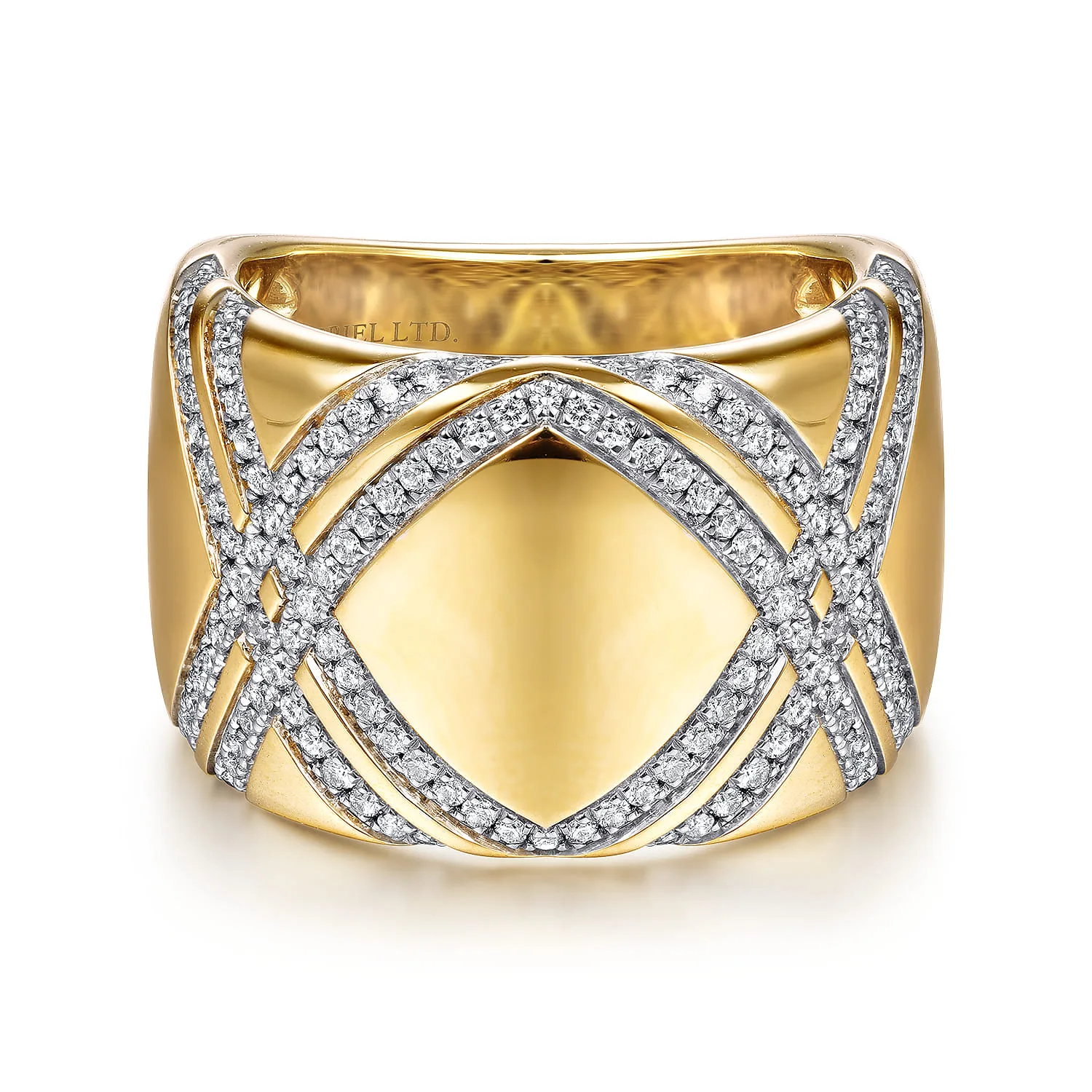Wide Diamond Ring with Diamond Criss Crossing Rows
