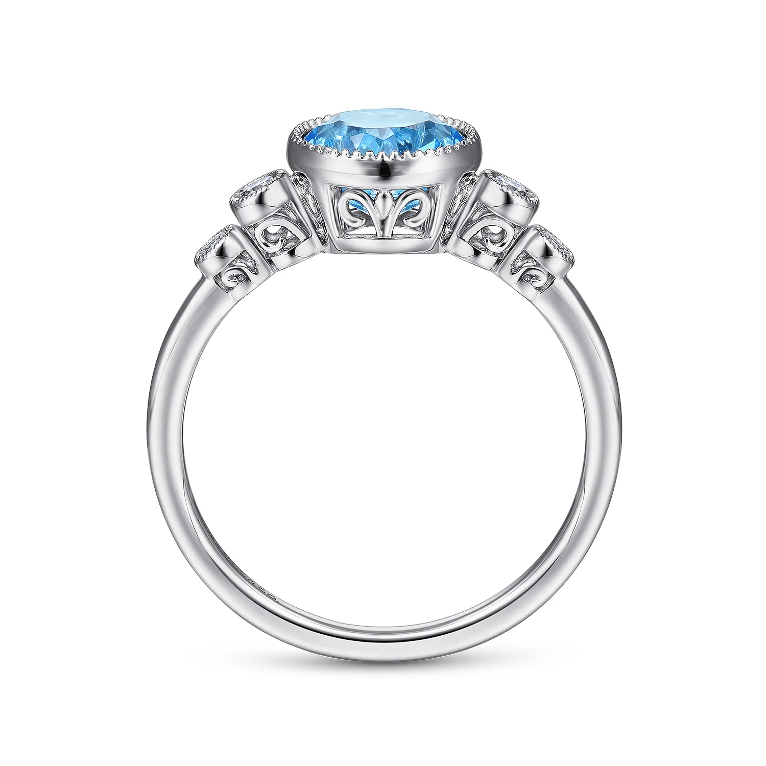 Blue Topaz and Diamond Promise Ring in 14K White Gold, photograph 2