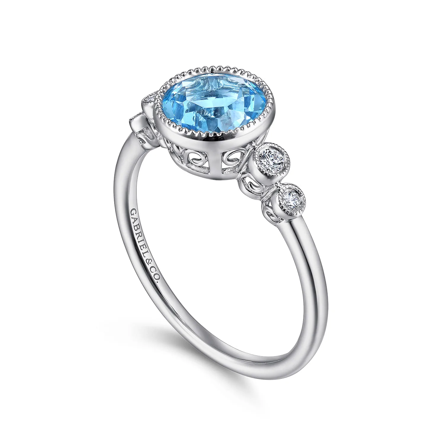 Blue Topaz and Diamond Promise Ring in 14K White Gold, photograph 3