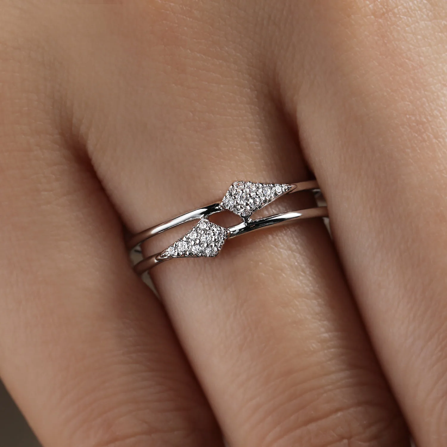 Spiked Diamond Stackable Ring in 14K White Gold, photograph 5