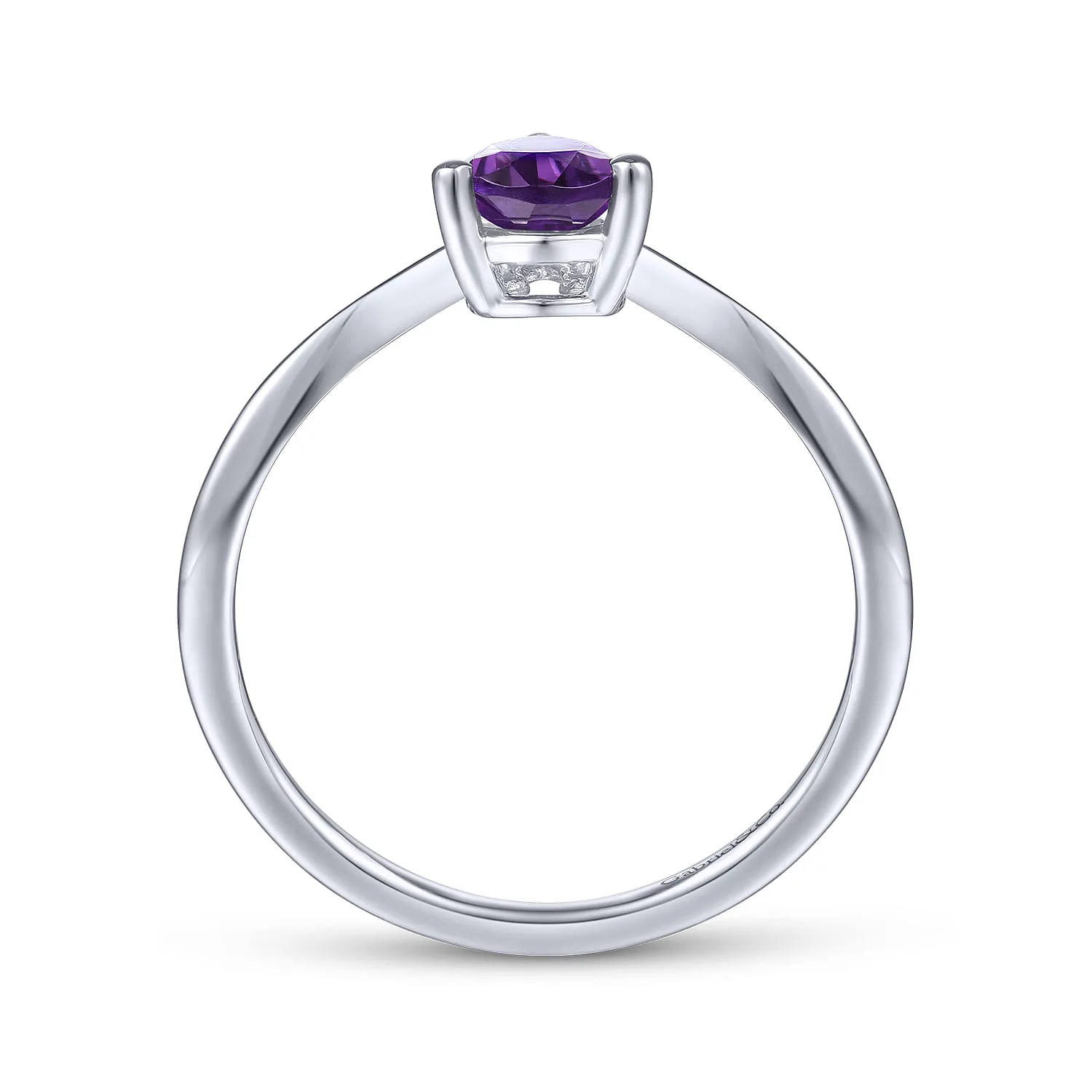 Amethyst Diamond Chevron Promise Ring in 14K White Gold, photograph 2