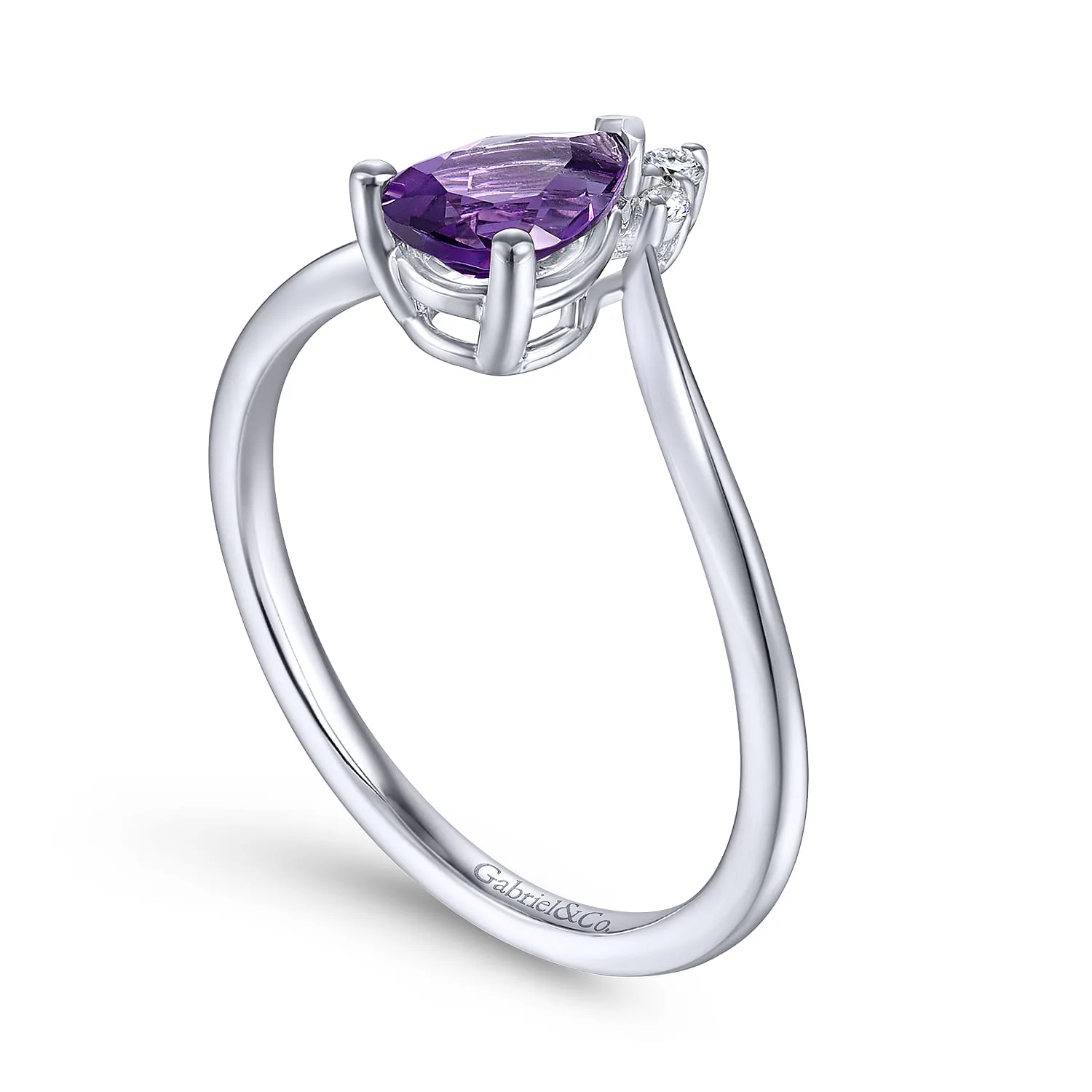 Amethyst Diamond Chevron Promise Ring in 14K White Gold, photograph 3