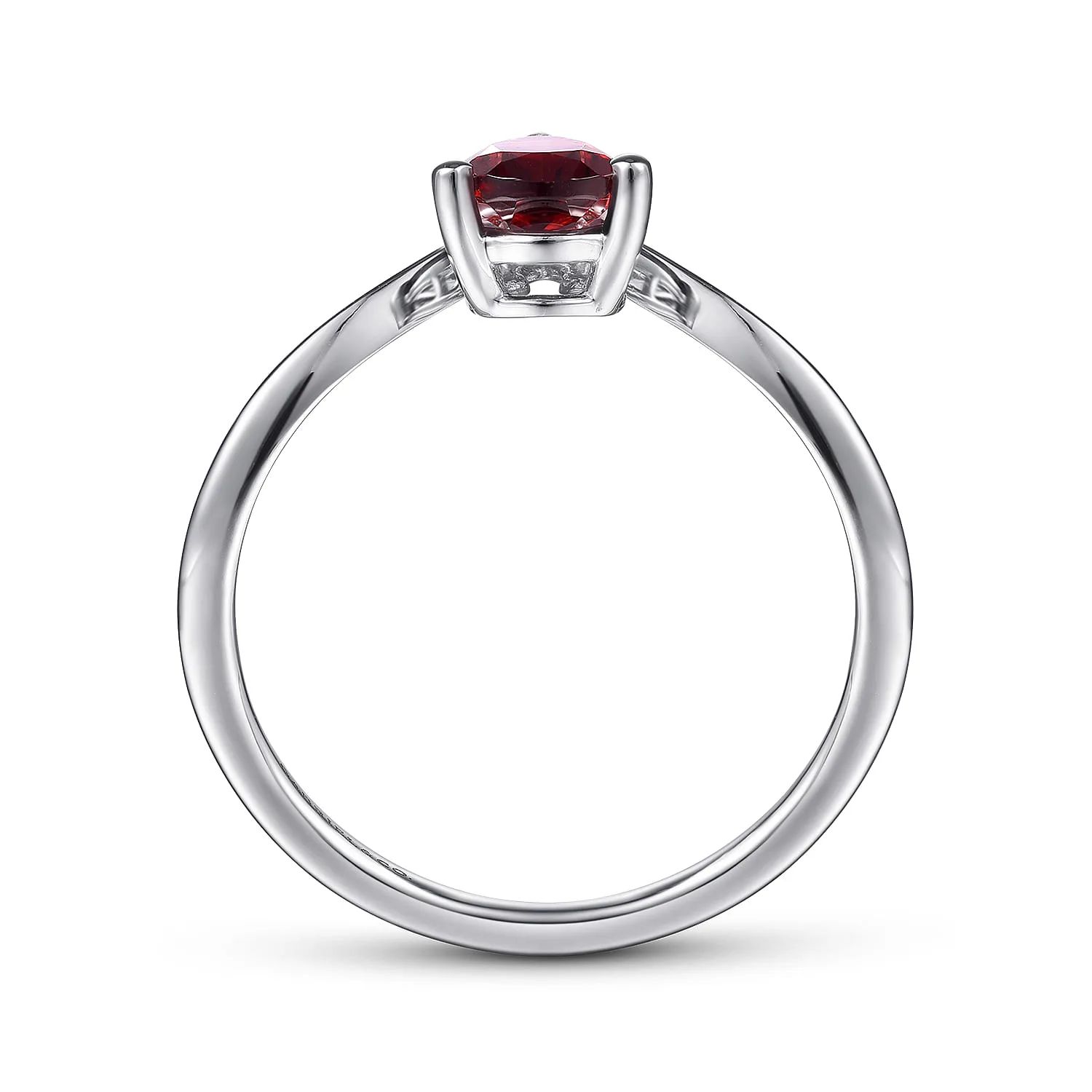 Garnet Diamond Chevron Promise Ring in 14K White Gold, photograph 2
